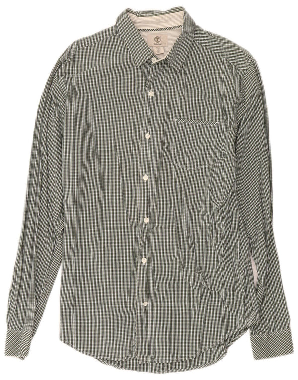 Timberland Mens Slim Fit Camisa Verde Médio Algodão Gingham