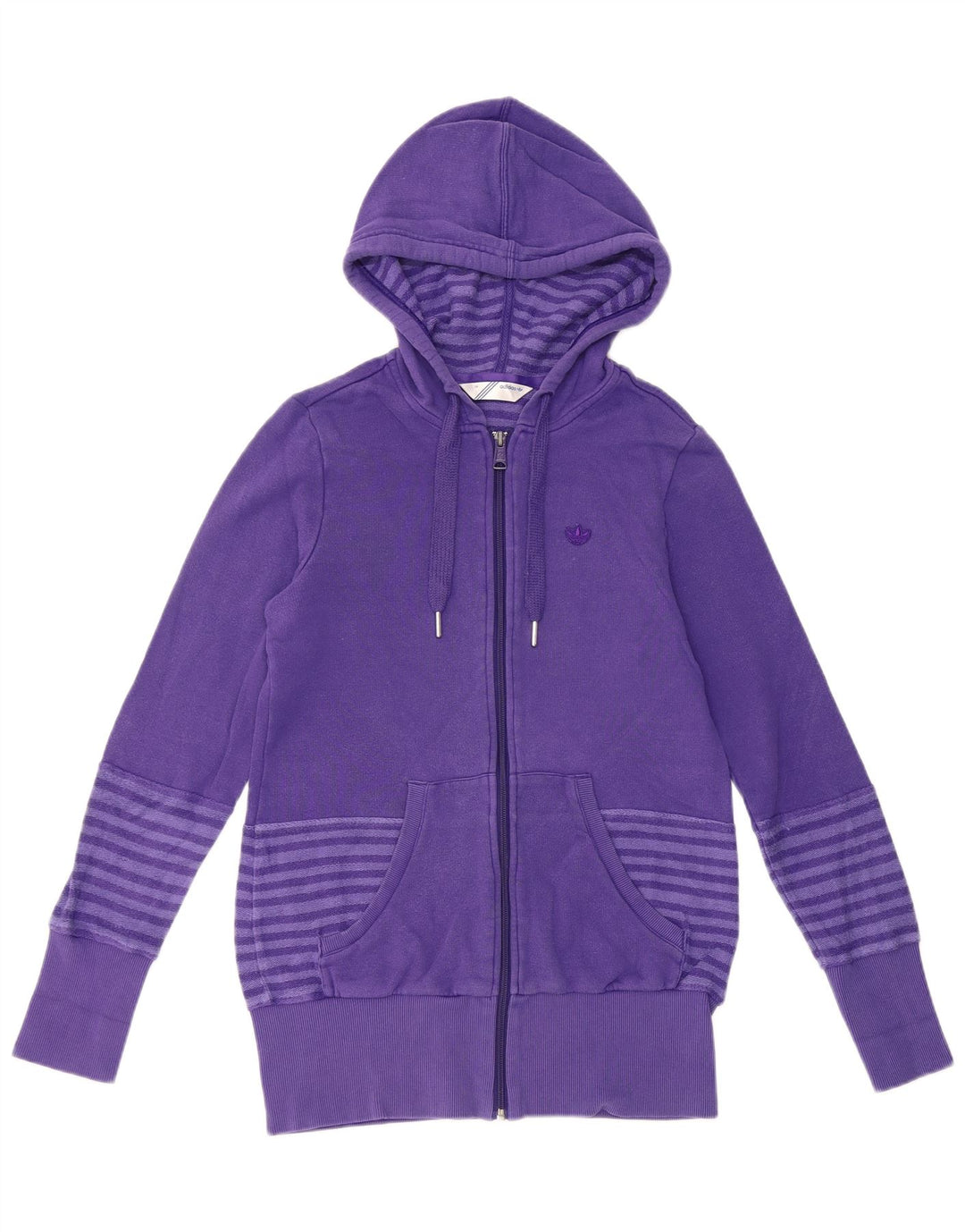 ADIDAS Womens Zip Hoodie Sweater EU 38 Médio Roxo Listrado Algodão
