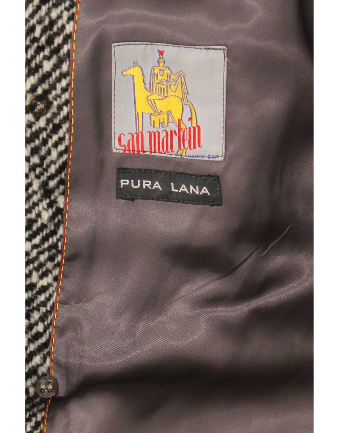 Casaco masculino vintage com peito duplo Reino Unido 38 lã virgem listrada cinza médio