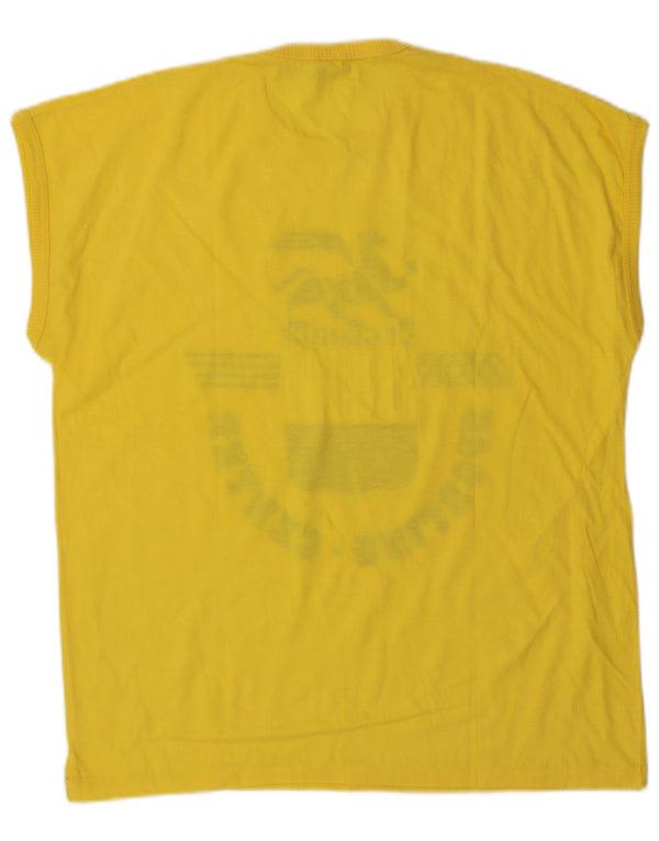 Camiseta masculina vintage com estampa gráfica grande de algodão amarelo
