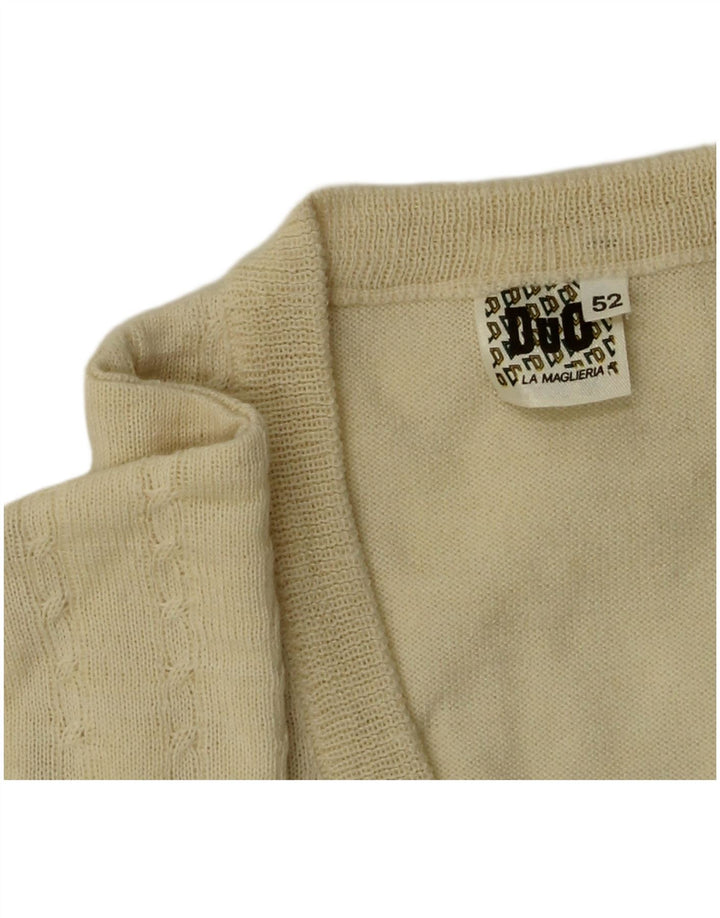 Suéter masculino vintage com decote em V IT 52 grande lã bege