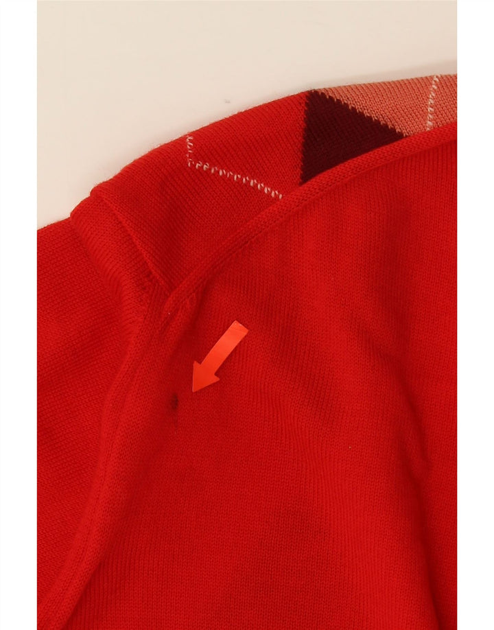 Suéter masculino VINTAGE com decote em V médio vermelho Argyle/Diamante