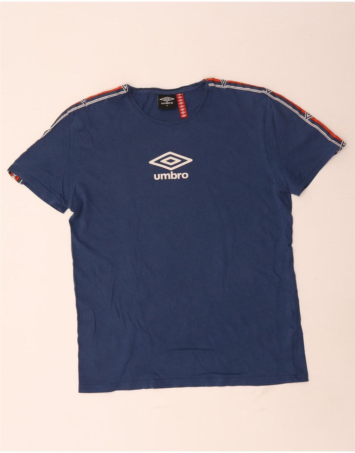 Camiseta masculina gráfica Umbro Top médio azul colorblock algodão