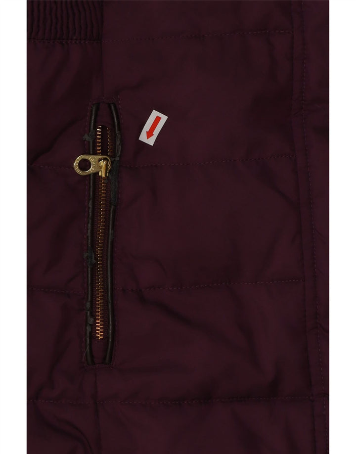 Casaco feminino acolchoado com capuz grande JOULES Reino Unido 8 pequeno poliéster roxo