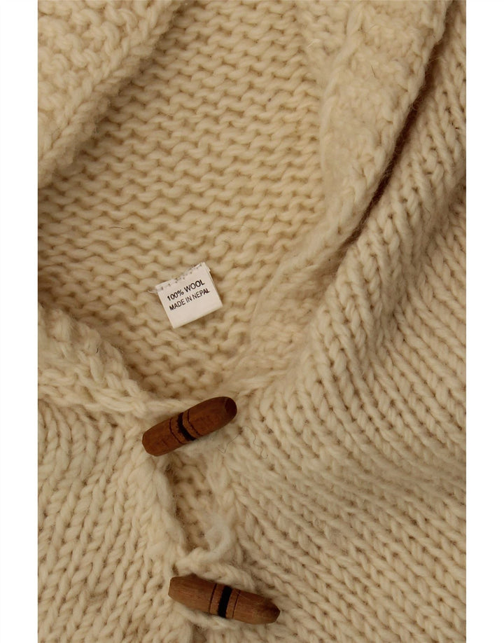Poncho com capuz feminino vintage, tamanho único, lã branca