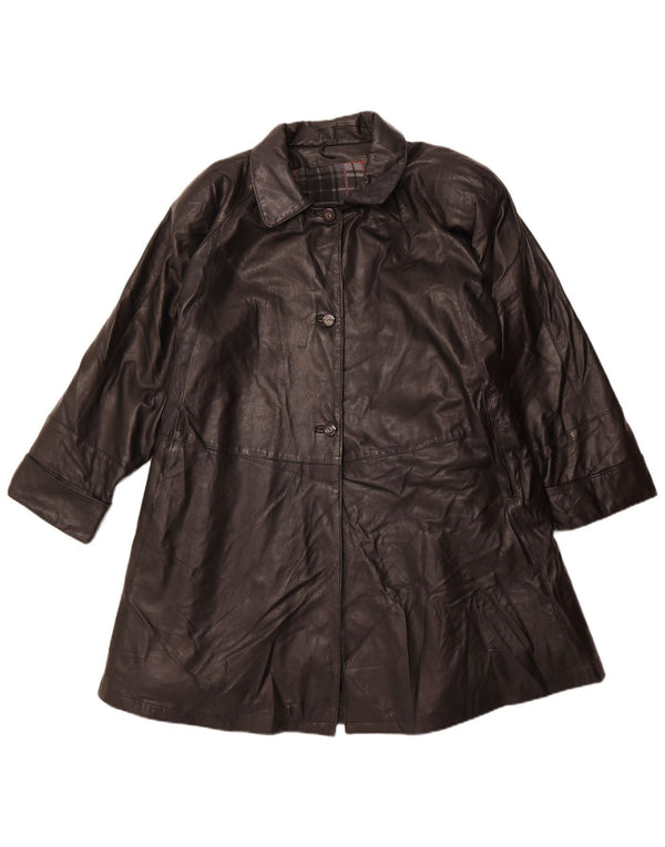 Casaco de couro superdimensionado feminino vintage IT 56 couro preto grande