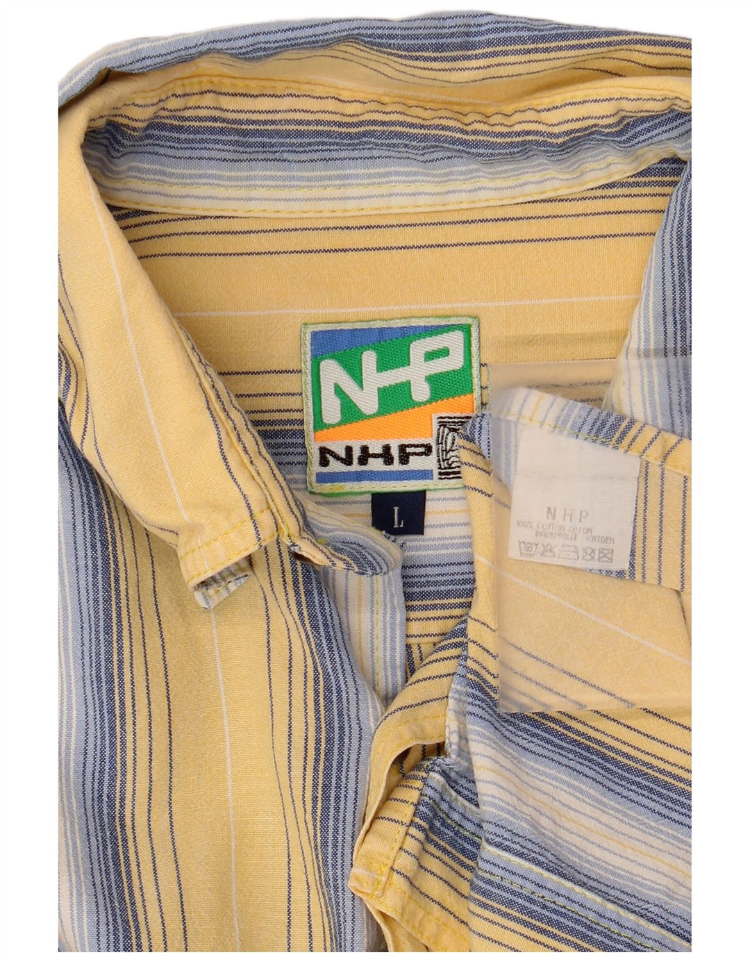 Camisa masculina VINTAGE de algodão listrado amarelo grande