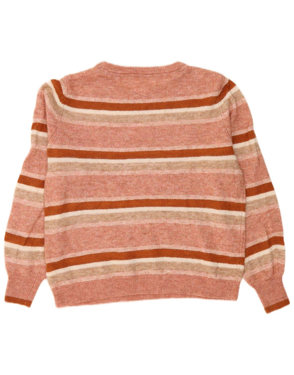 Suéter feminino com gola canoa Fat Face UK 12 listrado rosa médio