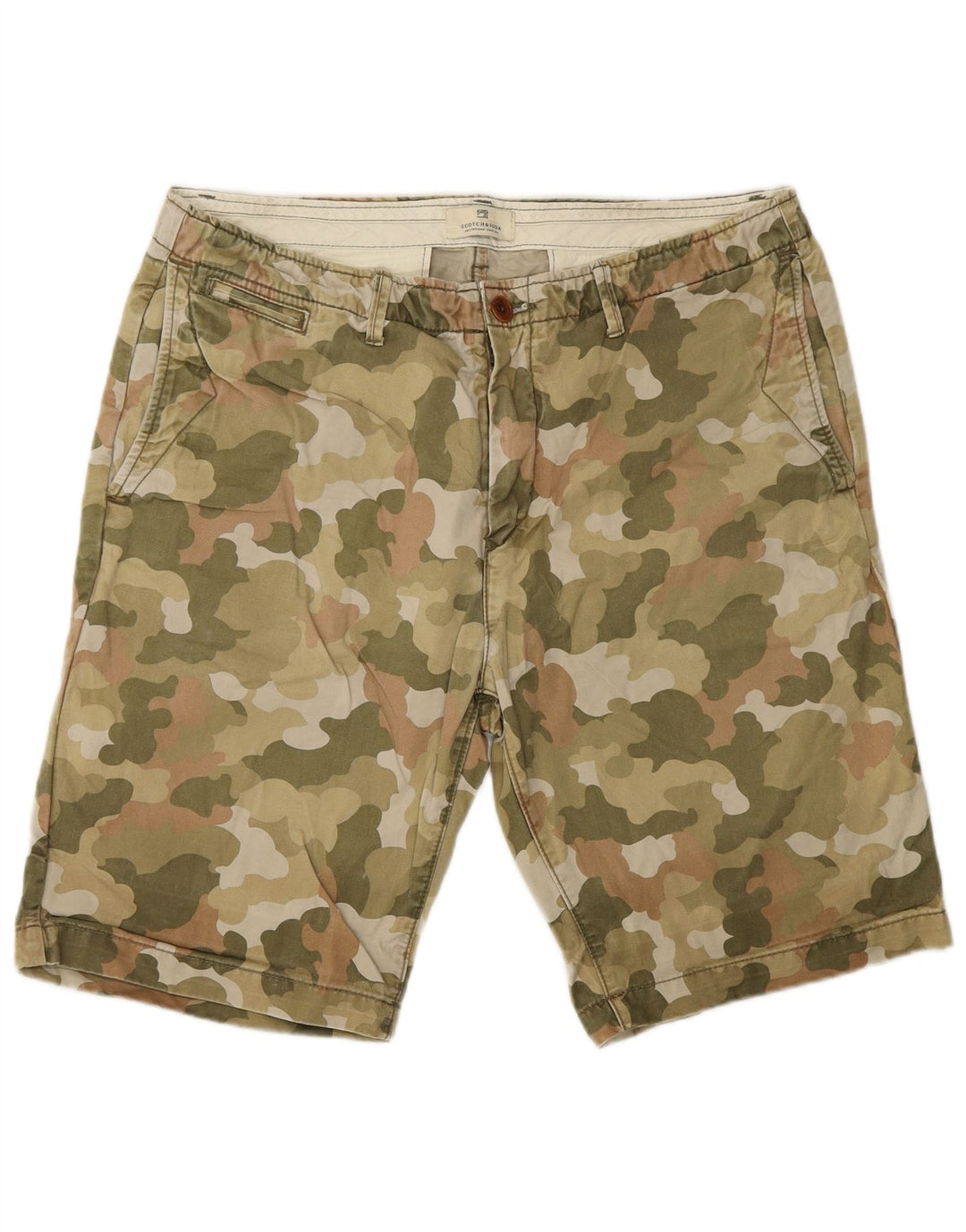 SCOTCH & SODA Mens Chino Shorts W33 Médio Algodão Camuflado Cáqui