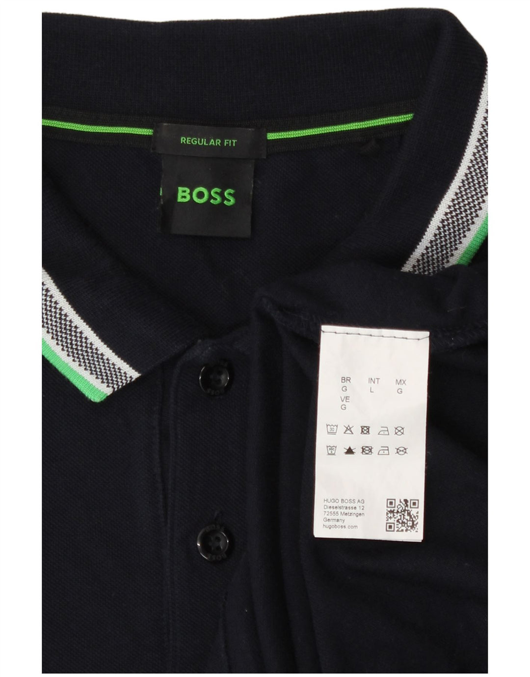 Hugo Boss Camisa polo masculina de manga comprida regular fit grande algodão azul marinho