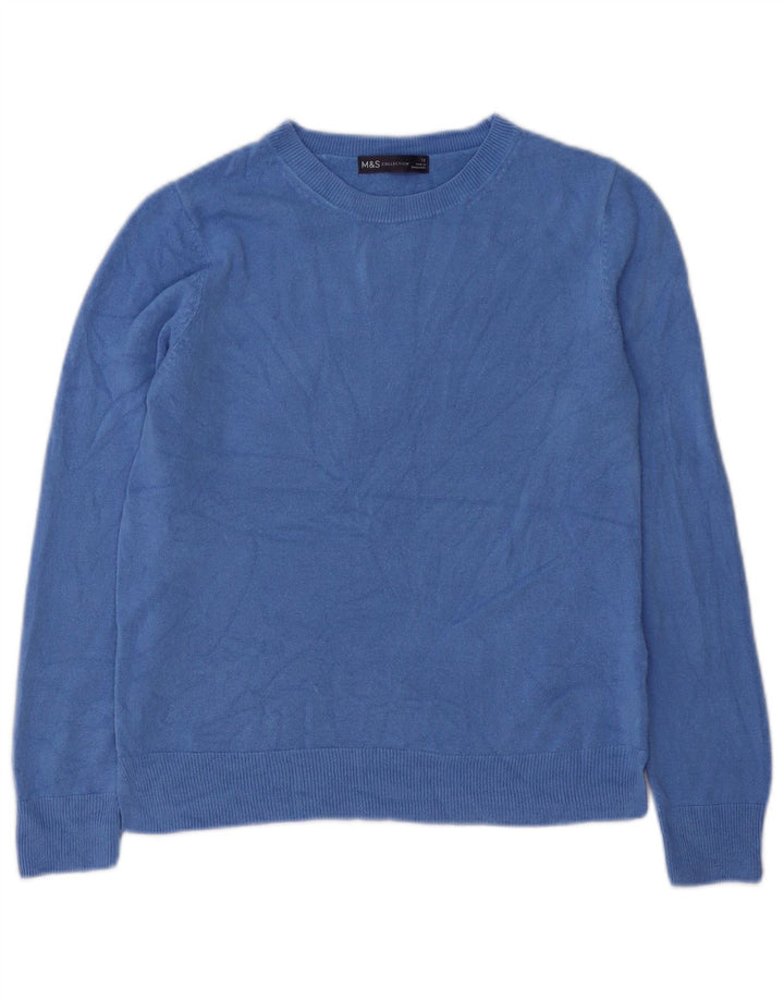 Suéter feminino Marks & Spencer com gola canoa Reino Unido 12 acrílico azul médio