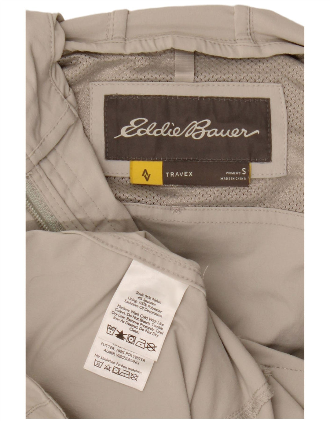 Jaqueta utilitária feminina EDDIE BAUER com capuz UK 10 pequena bege nylon