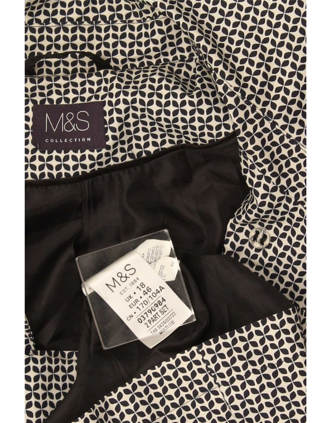 Trench Coat feminino Marks & Spencer Reino Unido 18 XL poliéster geométrico preto