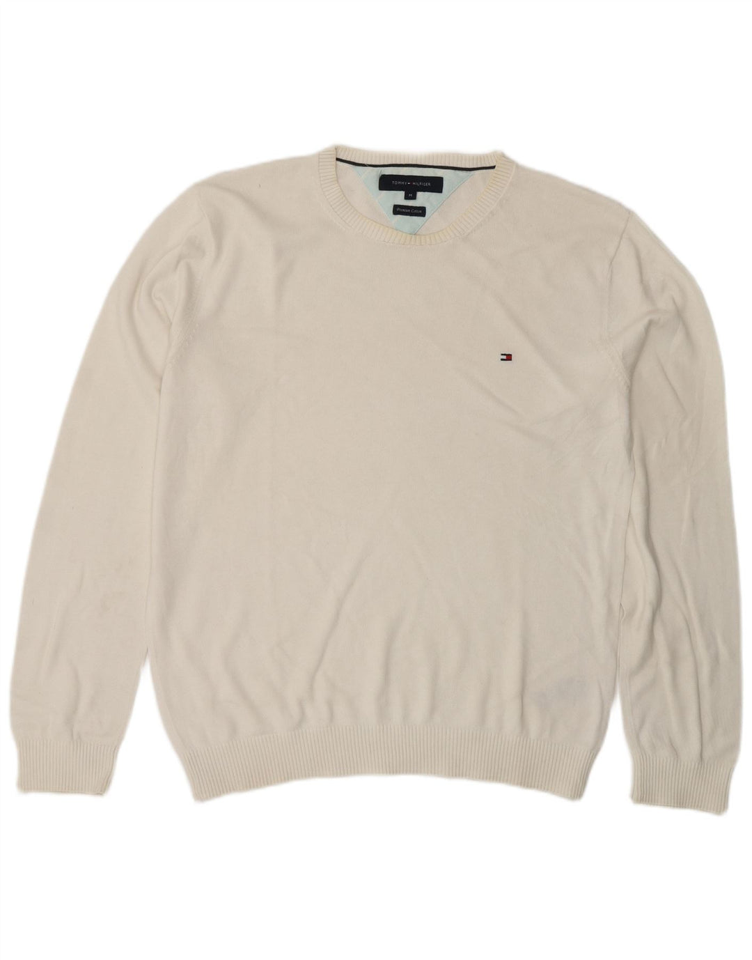 Suéter masculino Tommy Hilfiger com gola redonda, algodão branco médio