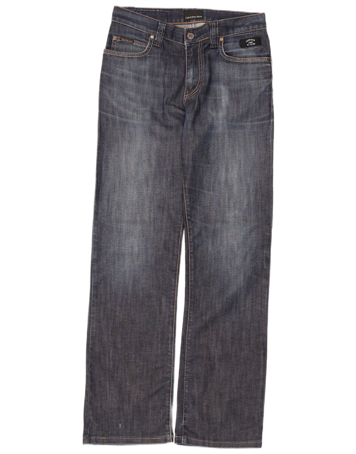Calça jeans reta feminina Calvin Klein W30 L30 algodão azul