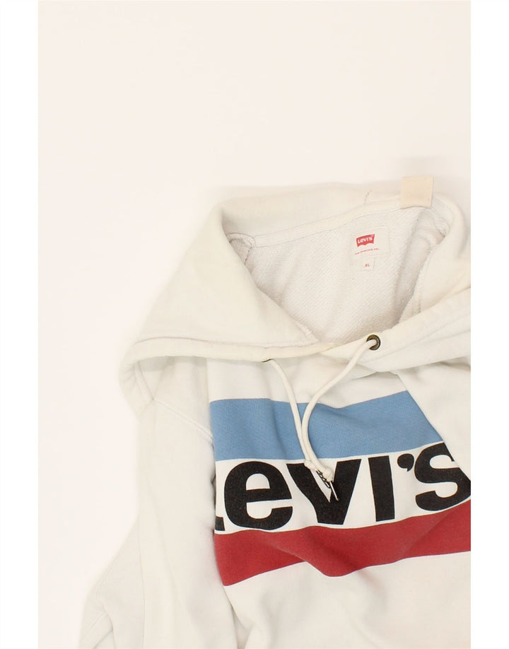 LEVI'S Mens Graphic Hoodie Jumper XL White Cotton Vintage Levi's and Second-Hand Levi's from Messina Hembry 