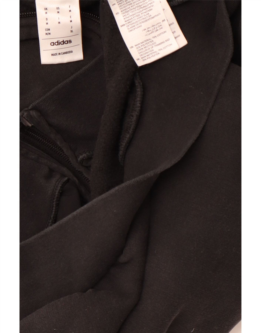 ADIDAS Mens Zip Hoodie Suéter Médio Algodão Preto