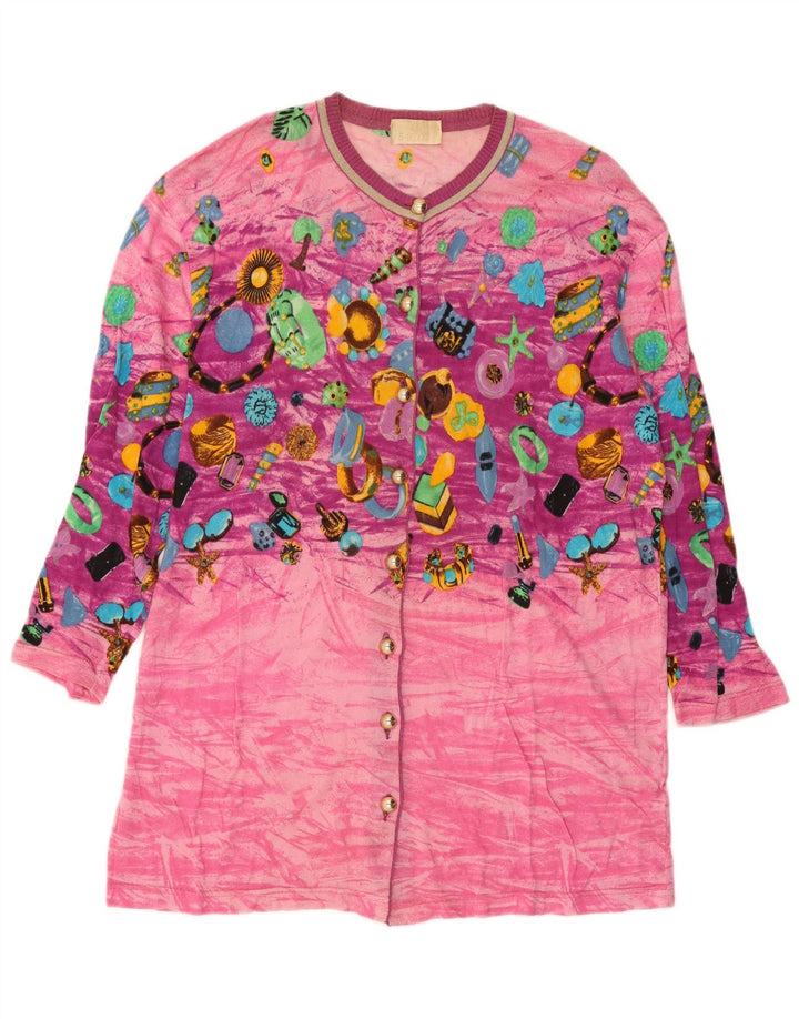 Cardigã feminino Le Bambole com padrão abstrato e palangre IT 48 XL rosa