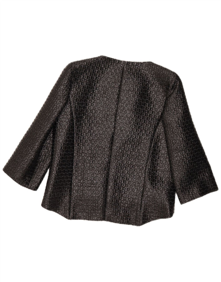 Jaqueta blazer feminina vintage manga 3/4 Reino Unido 12 médio preto geométrico