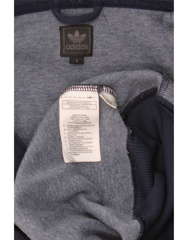 Suéter masculino Adidas com capuz e zíper gráfico pequeno azul marinho poliéster