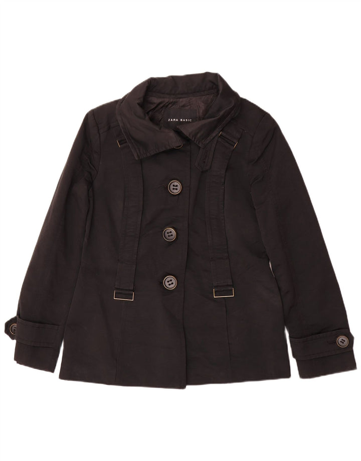 Zara Womens Short Trench Coat UK 14 Grande Algodão Preto