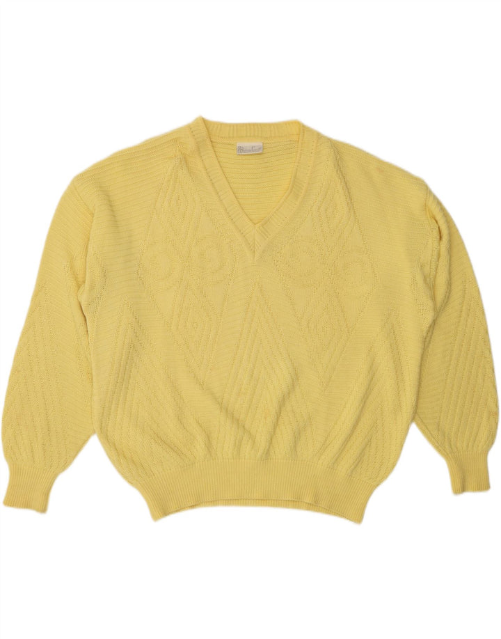 BRIAN SCOTT Suéter masculino com decote em V tamanho 48 2XL Amarelo Argyle/Diamante