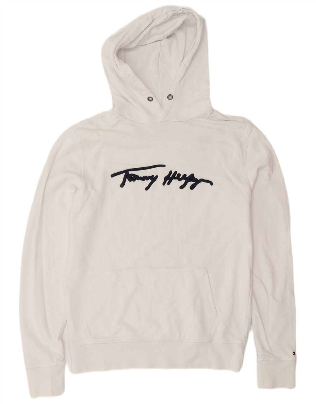 TOMMY HILFIGER Mens Graphic Hoodie Jumper Medium White Cotton