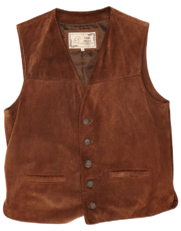 Colete masculino vintage de camurça IT 50 grande couro marrom