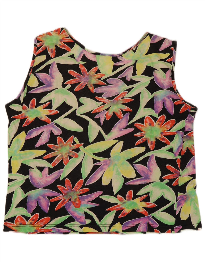 Top colete feminino VINTAGE UK 12 médio preto floral