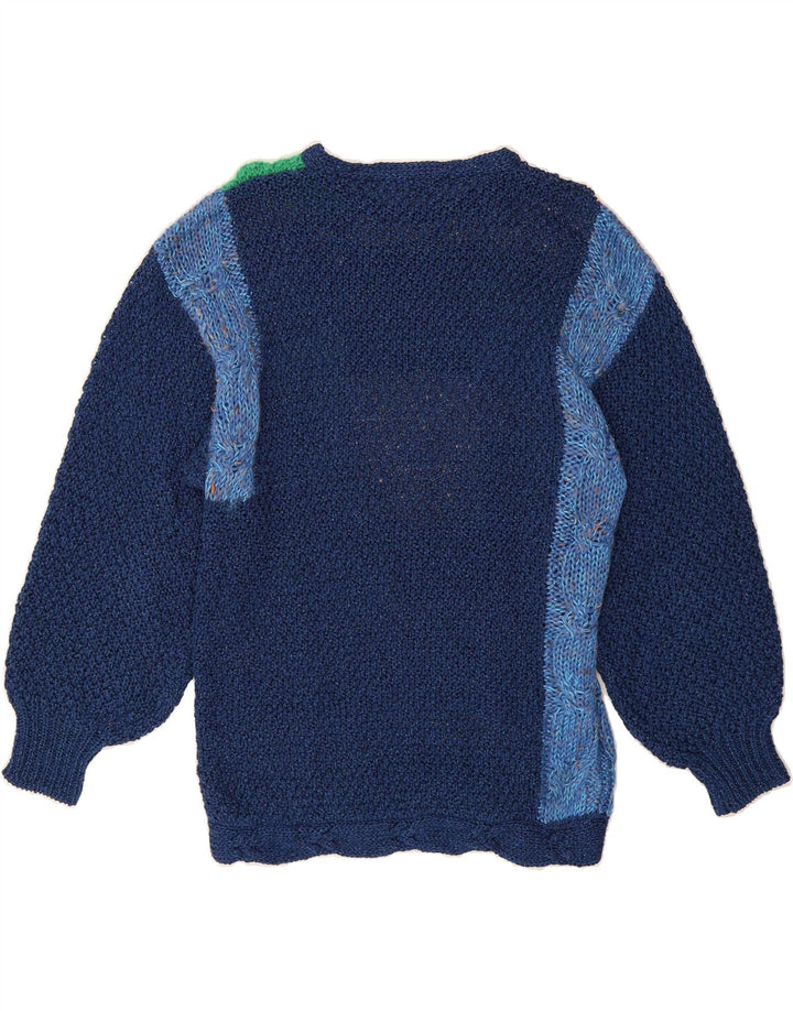VINTAGE Womens Crew Neck Jumper Sweater UK 18 XL Navy Blue Patchwork Vintage Vintage and Second-Hand Vintage from Messina Hembry 