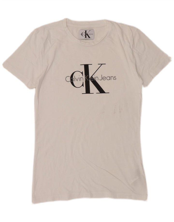 Camiseta masculina CALVIN KLEIN JEANS com estampa gráfica pequena de algodão branco