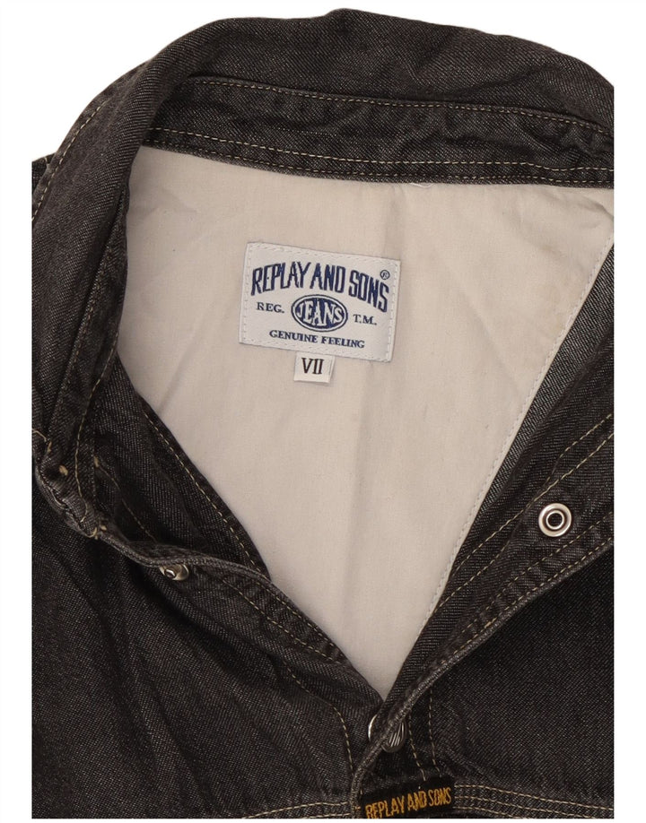 Camisa jeans masculina Replay pequena de algodão cinza