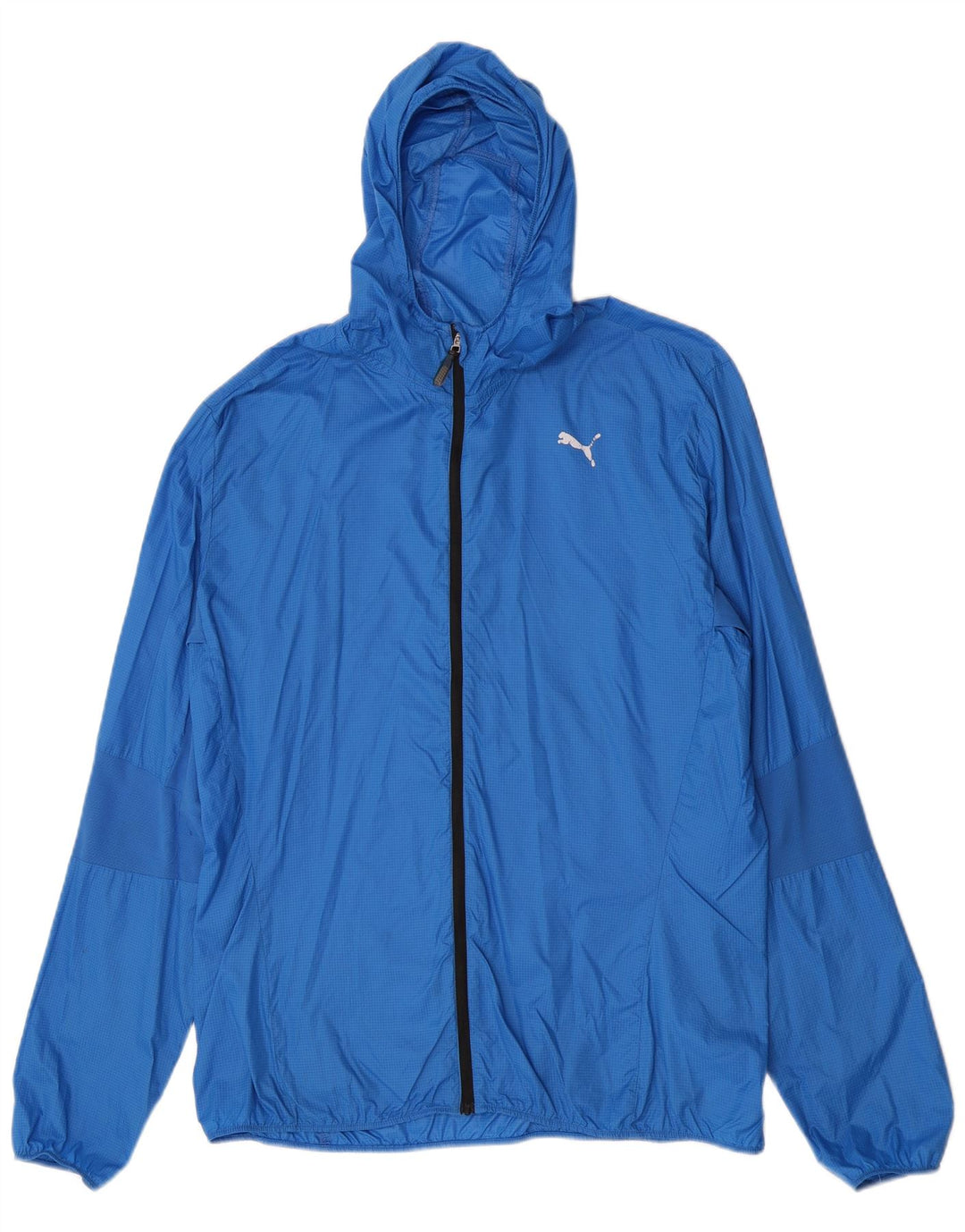 Jaqueta de chuva masculina Puma com capuz UK 42 XL azul xadrez nylon
