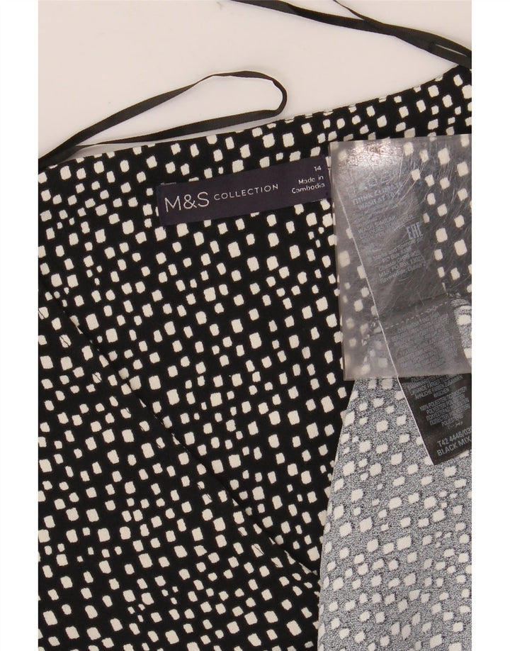 Vestido feminino MARKS & SPENCER UK 14 grande poliéster geométrico preto