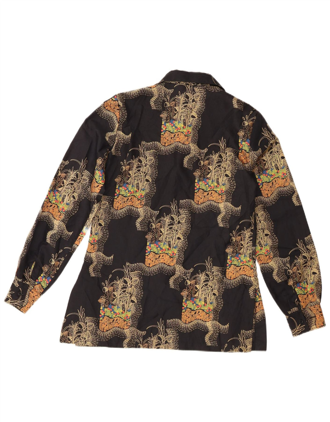 Blusa feminina VINTAGE UK 12 médio preto floral