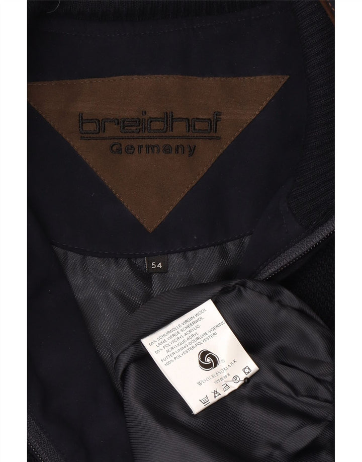 Jaqueta bomber masculina Breidhof de malha EU 54 2XL lã azul marinho