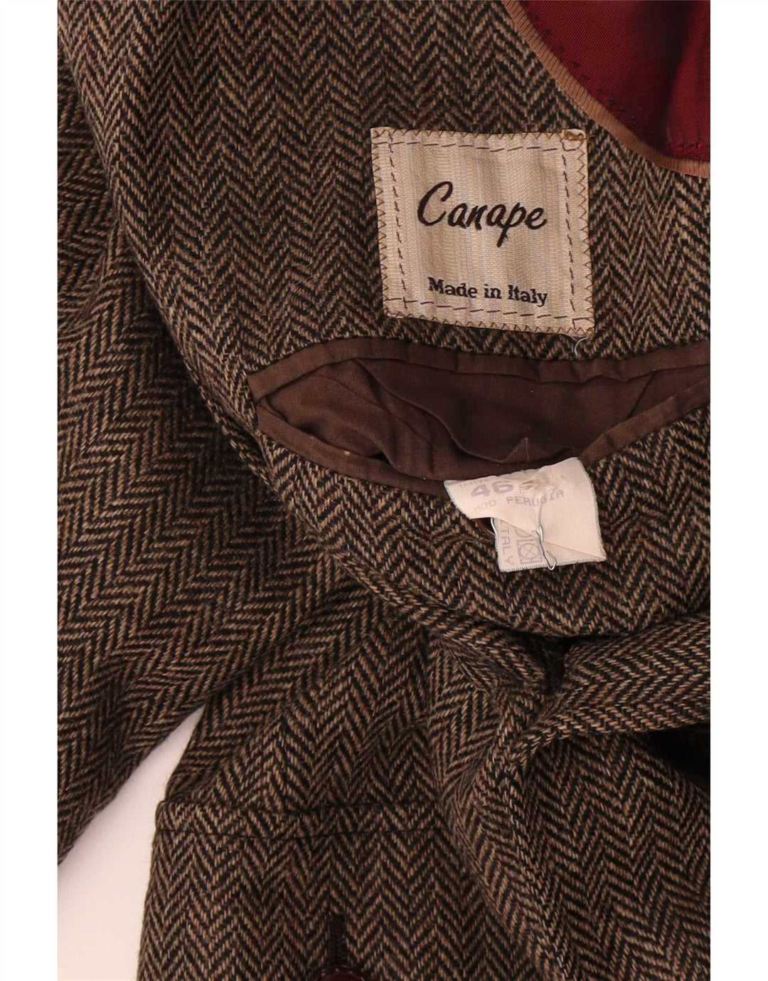 Jaqueta blazer masculina vintage com 2 botões IT 46 pequena lã espinha de peixe marrom