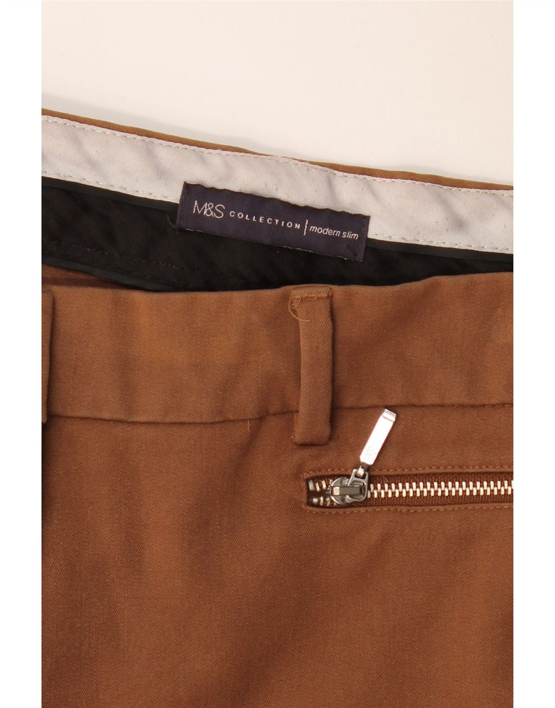 Calça feminina Marks & Spencer moderna slim casual W32 L28 marrom