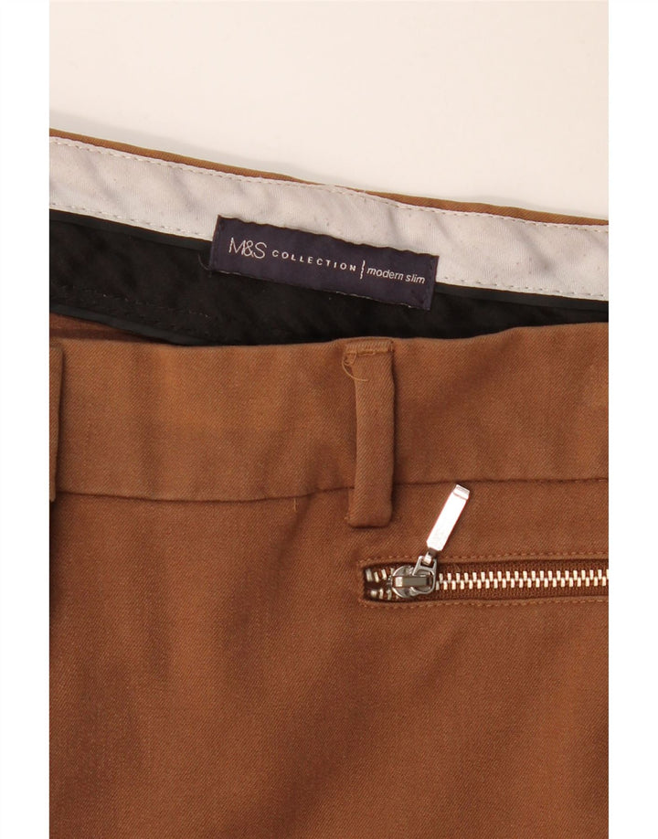 Calça feminina Marks & Spencer moderna slim casual W32 L28 marrom