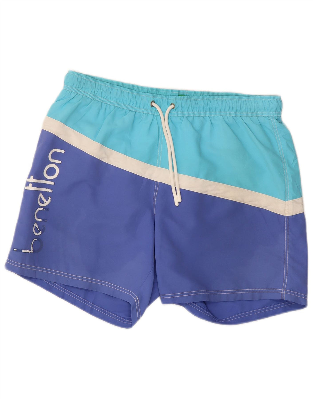 Benetton Calção de banho masculino gráfico grande bloco colorido azul