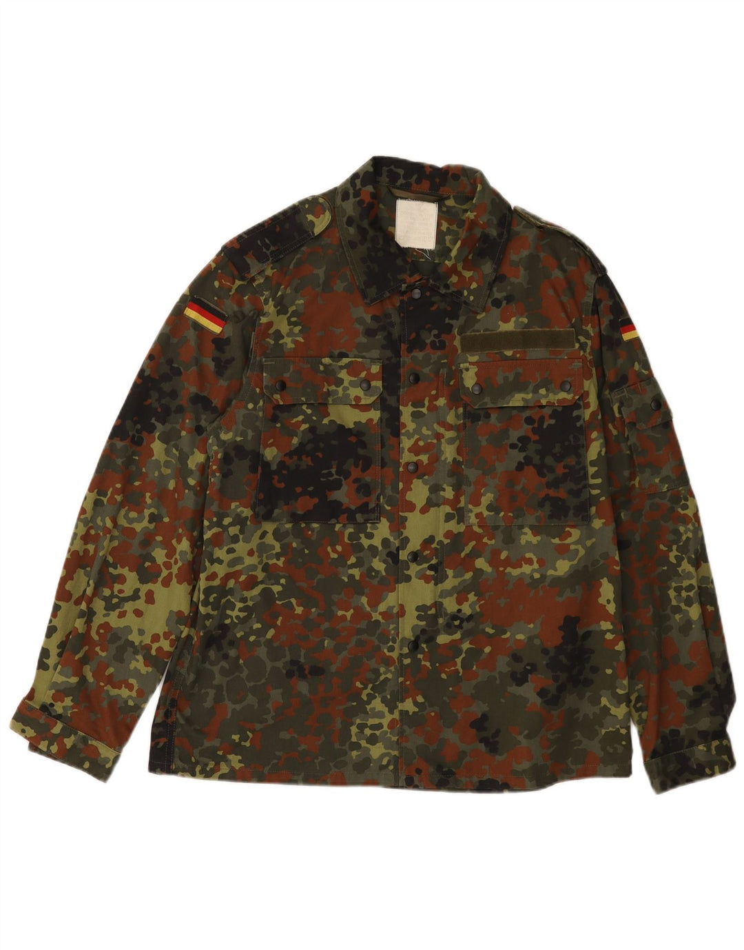 Camisa militar masculina vintage Reino Unido 38 algodão camuflado cáqui médio
