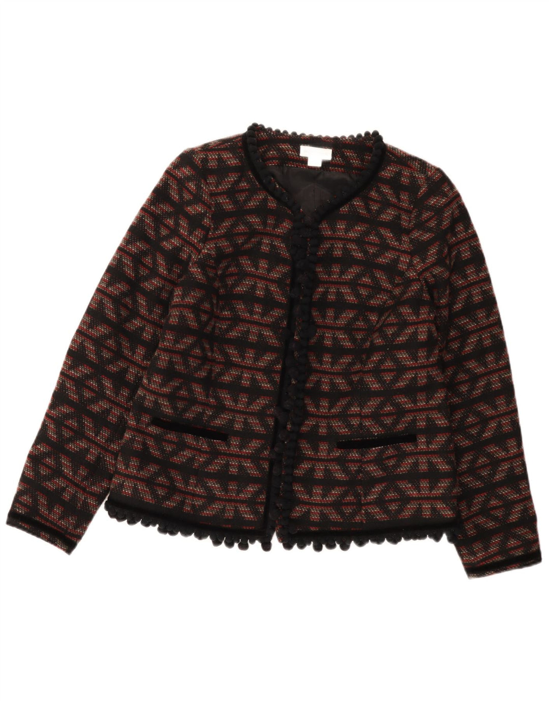Jaqueta blazer feminina Monsoon UK 14 poliéster geométrico preto médio