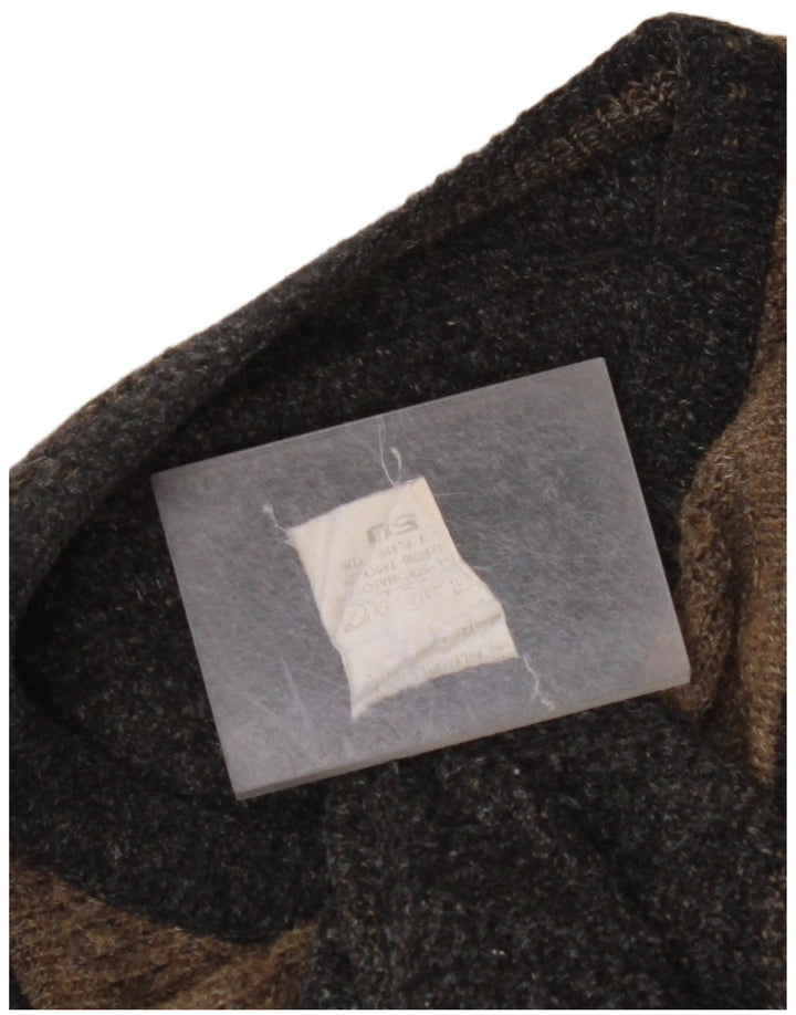 Suéter masculino VINTAGE com gola redonda IT 50 grande lã geométrica marrom