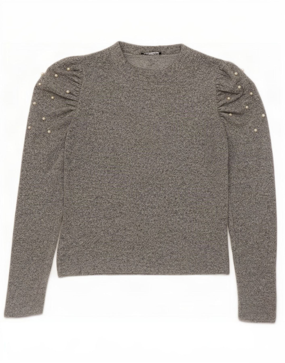 Blusa feminina de manga comprida Zara Top UK 12 viscose manchada cinza médio