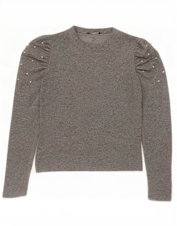Blusa feminina de manga comprida Zara Top UK 12 viscose manchada cinza médio