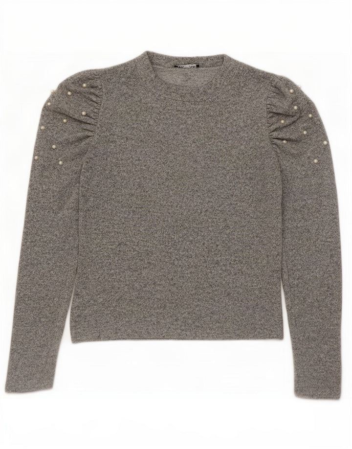 Blusa feminina de manga comprida Zara Top UK 12 viscose manchada cinza médio