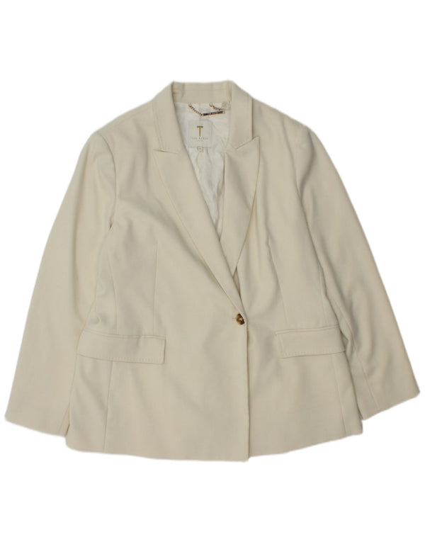 Jaqueta blazer feminina Ted Baker com 1 botão tamanho 5 XL poliéster branco