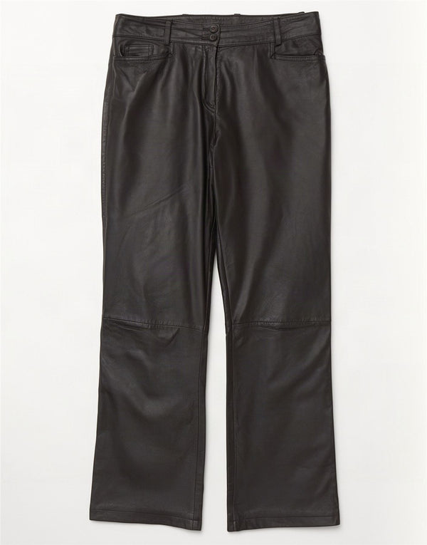 Calça feminina de couro reto K.K.Berlin EU 40 Médio W32 L29 preta