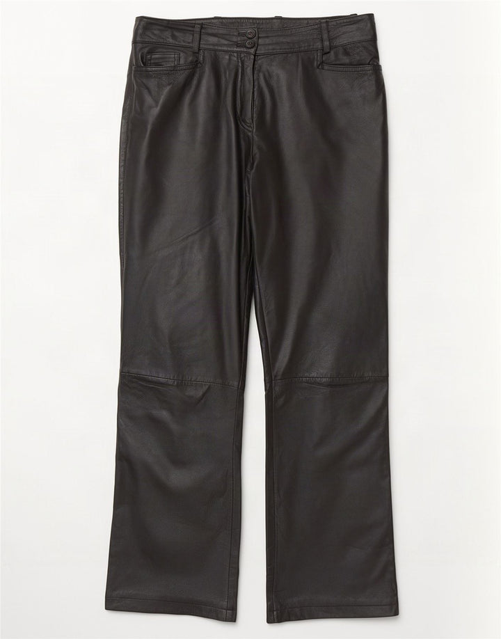 Calça feminina de couro reto K.K.Berlin EU 40 Médio W32 L29 preta