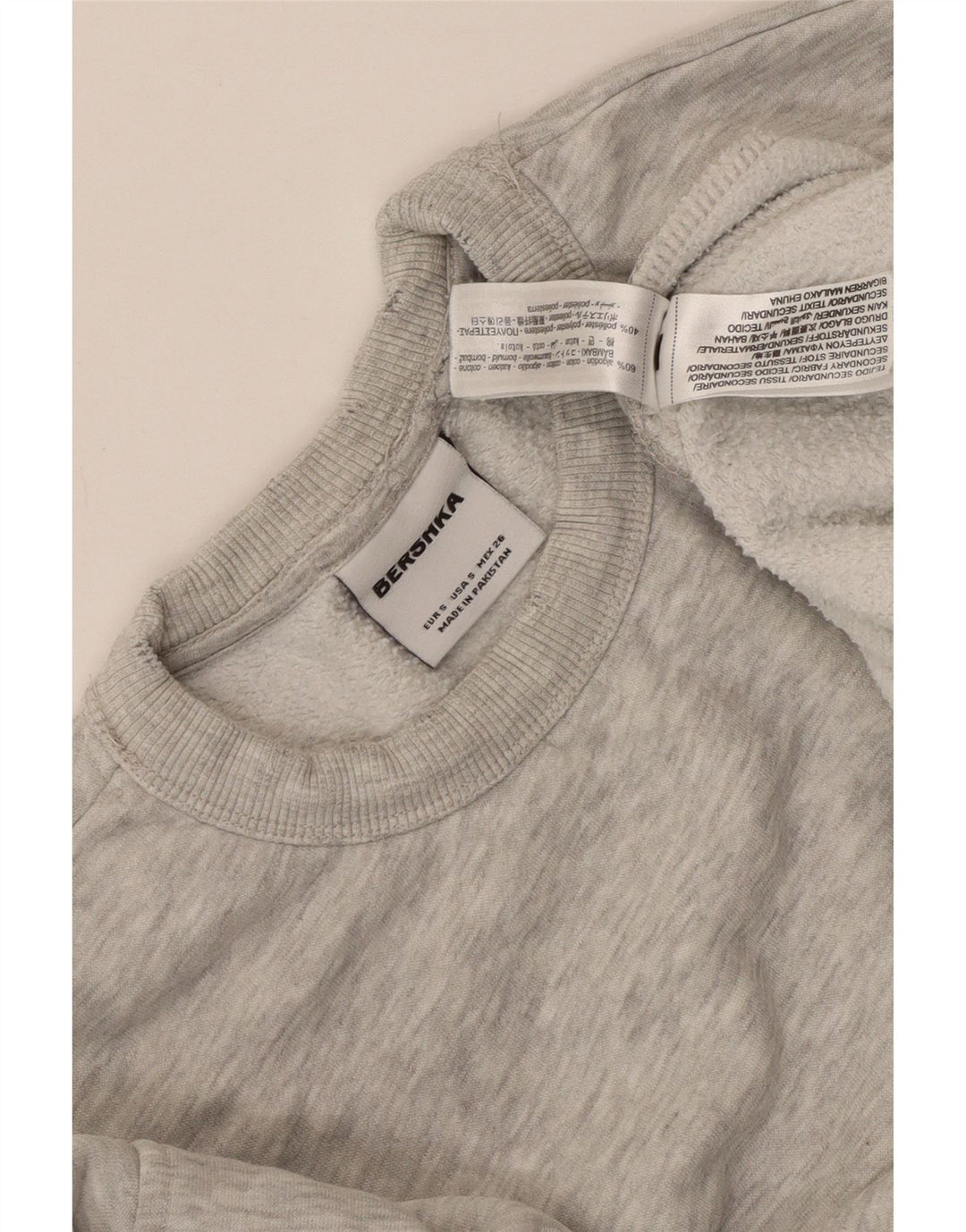 BERSHKA Suéter feminino oversized UK 10 pequeno algodão manchado cinza